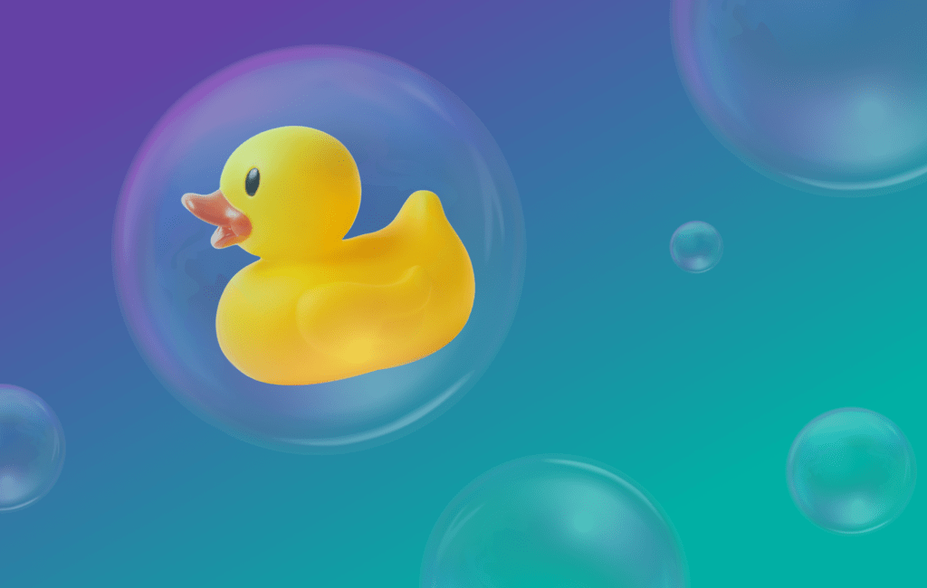 A duck protected in a bubble
